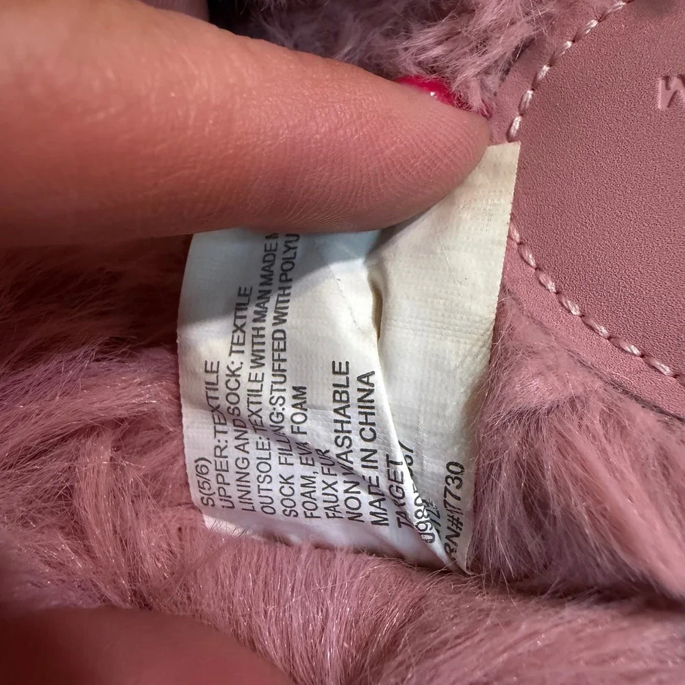 Stars Above Slippers Kids S 5/6 Pink Faux Fur Crisscross Open Toe Slide Shoes